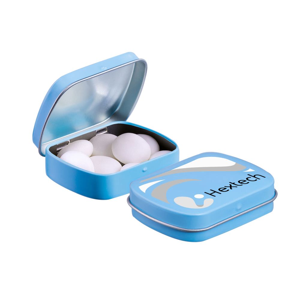 Mini scharnierblikje met Mentos mints - Lichtblauw