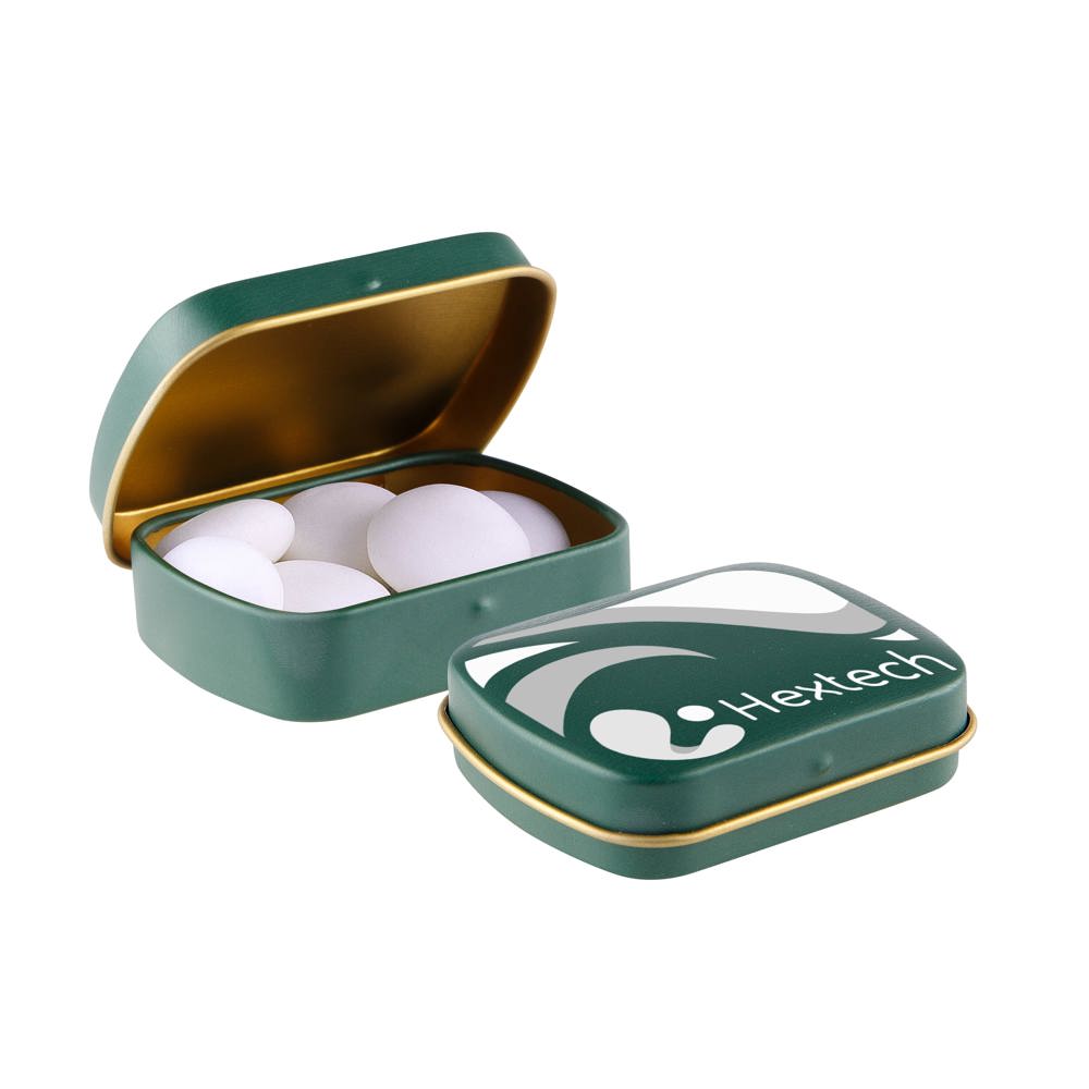 Mini scharnierblikje met Mentos mints - Mat Groen/Goud