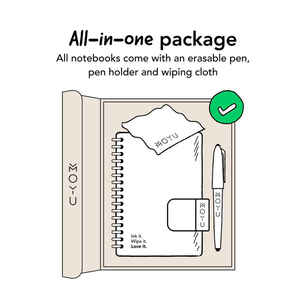 MOYU Uitwisbaar Steenpapier Notitieboek A5 Hardcover – 40 Pagina’s, Pitch Black, Lijnen