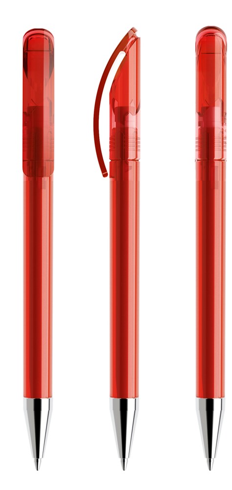 Prodir DS3TTC Transparent with Chrome Metal Nose-Cone - Red transparant