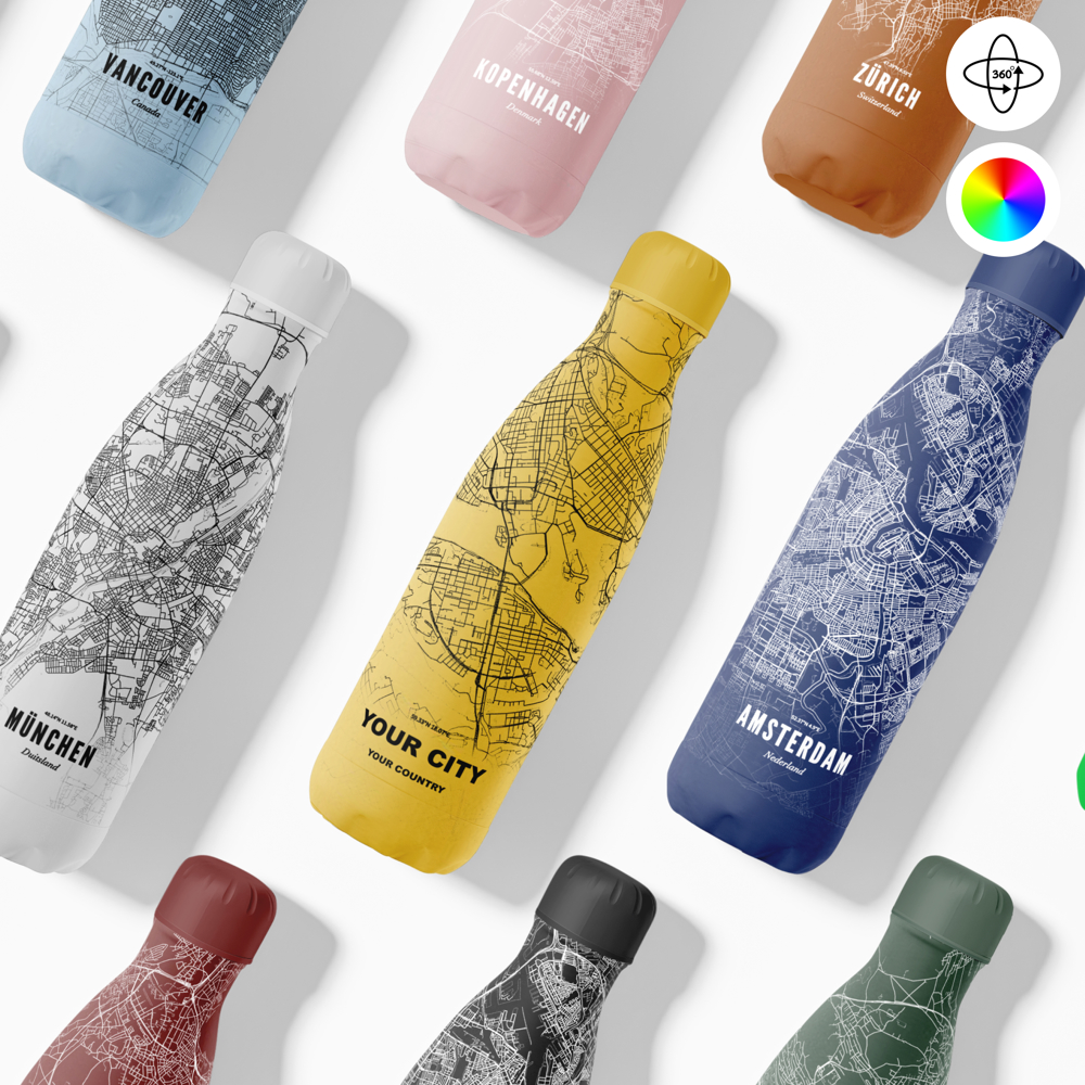 Thermosfles / Drinkfles x Jouw Stad - 500 ml - Geel