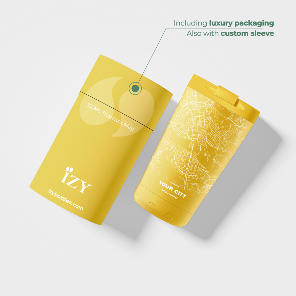 Thermosbeker / Koffiebeker x Jouw Stad -  Geel - 350 ml