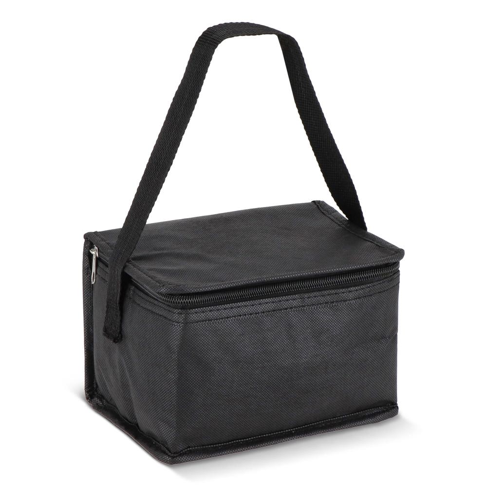 R-PET koeltas voor 6 blikjes, non-woven, 20 x 13 x 12,5 cm, 75 g/m² - Zwart