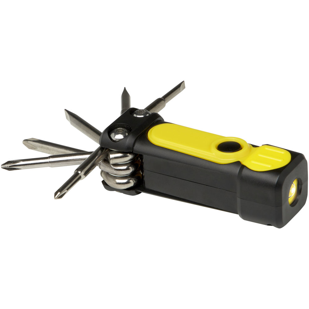 Octo 8-in-1 schroevendraaierset van RCS gerecycled plastic met zaklamp - Geel