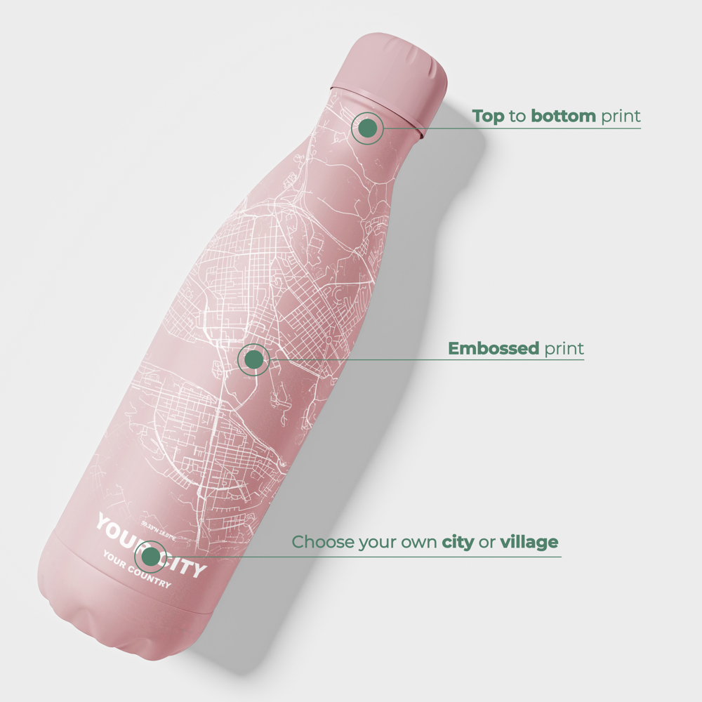 Thermosfles / Drinkfles x Jouw Stad - Roze - 500 ml