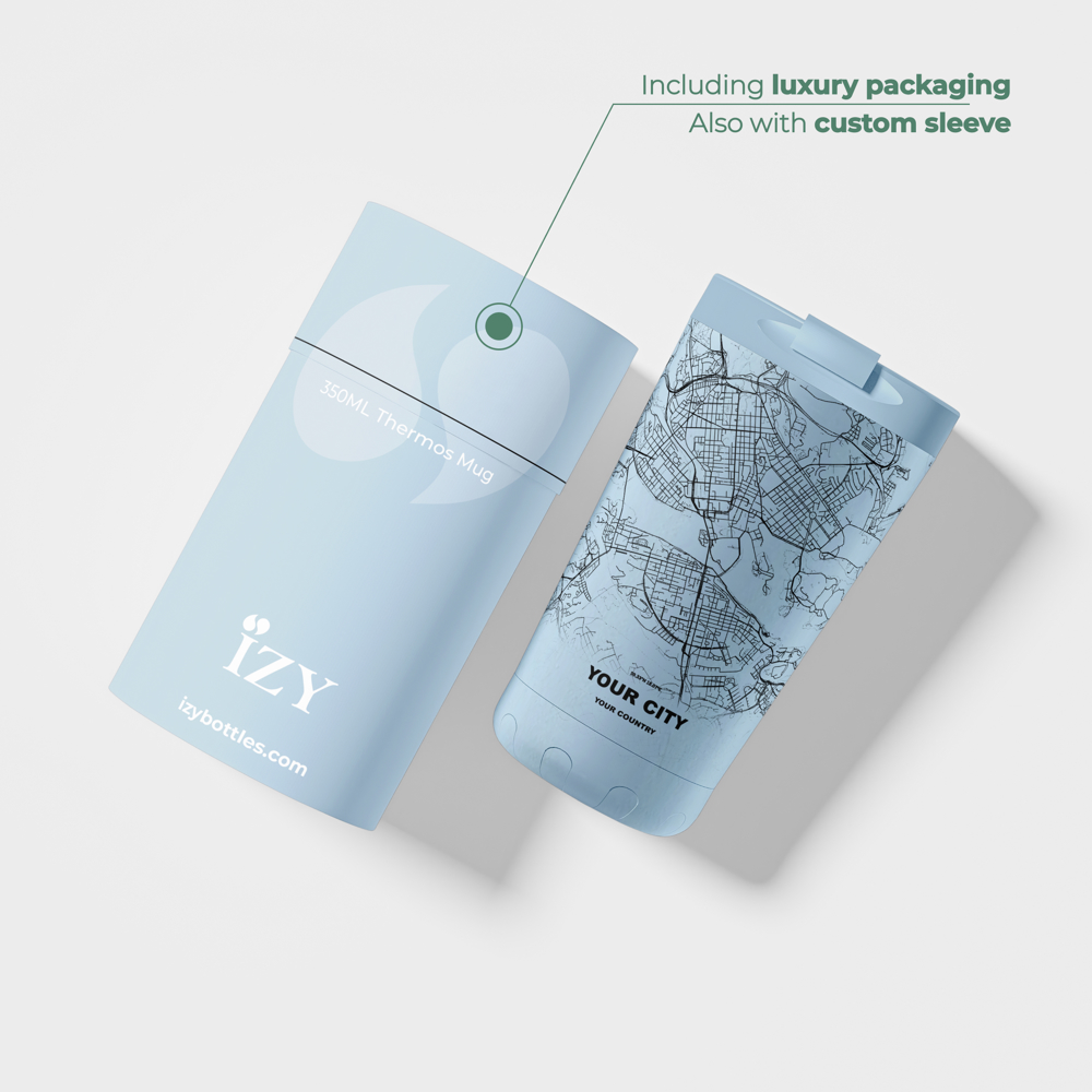 Thermosbeker / Koffiebeker x Jouw Stad -  Licht Blauw - 350 ml