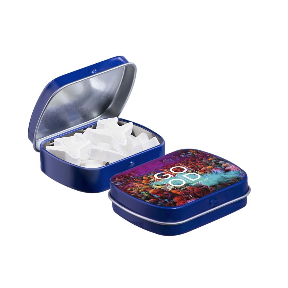 Mini scharnierblikje met vorm pepermunt - Blauw