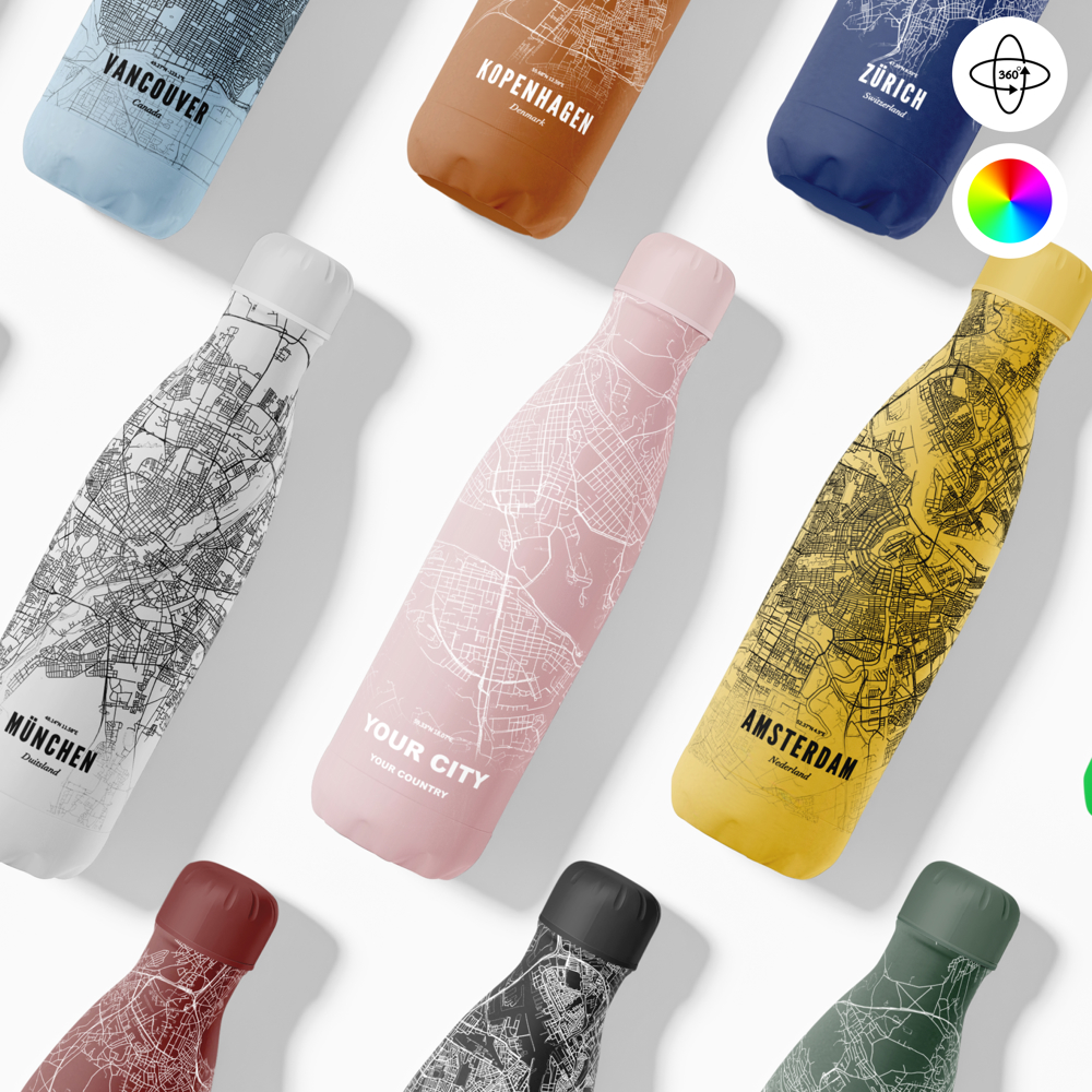 Thermosfles / Drinkfles x Jouw Stad - 500 ml - Roze