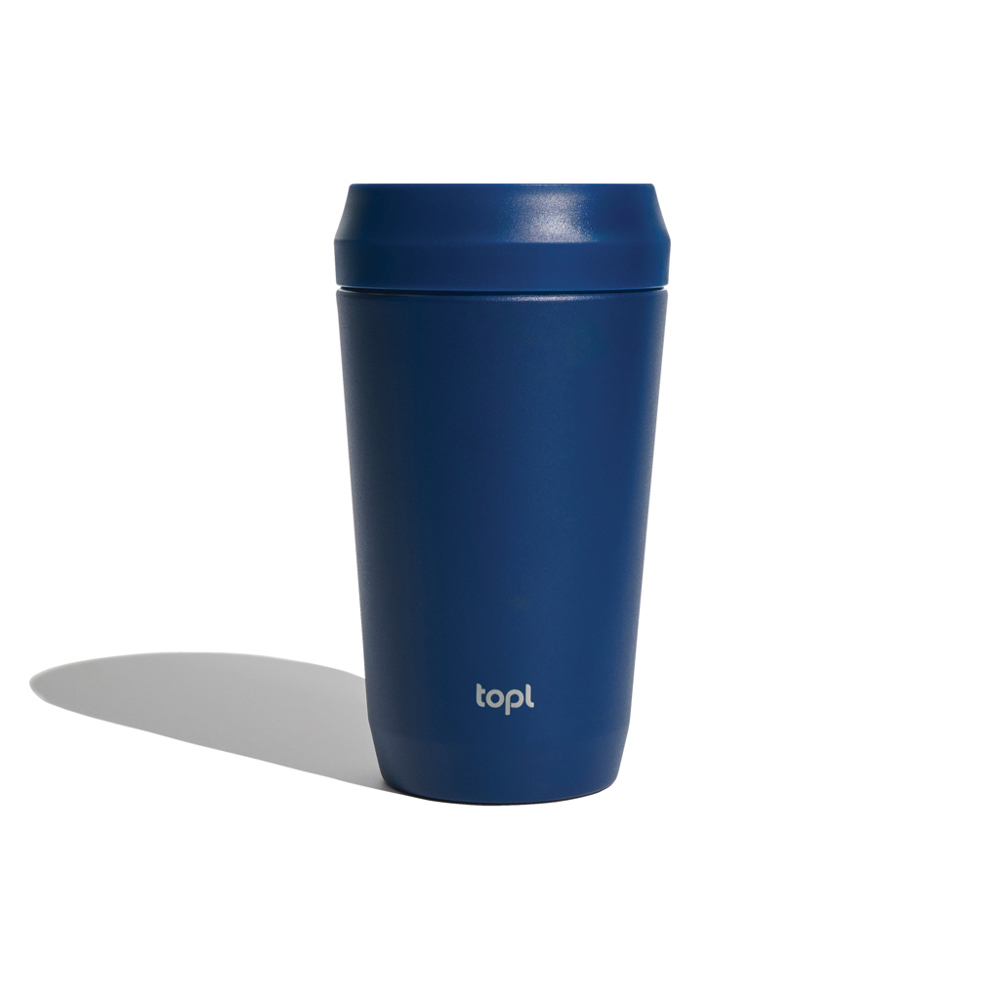 Topl Recycled RVS To Go beker gepatenteerd 360 Lid 354ml - donkerblauw (± PMS 2767C)