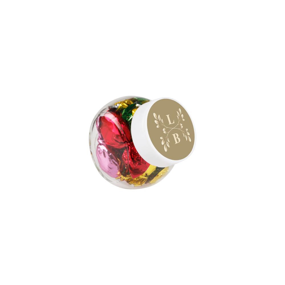 Micro glazen potje 50 ml, gevuld met snoep