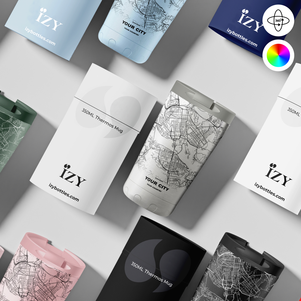 Thermosbeker / Koffiebeker x Jouw Stad -  Zilver - 350 ml