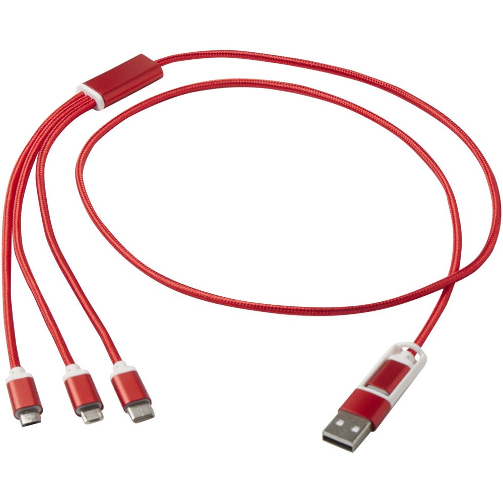 Versatile 5-1 oplaadkabel van gerecycled aluminium - Rood