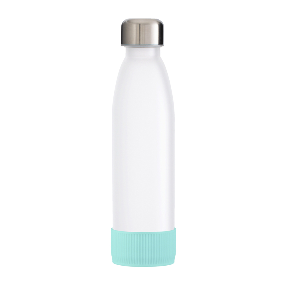 Fles GLASS - lichtblauw, zilver, wit