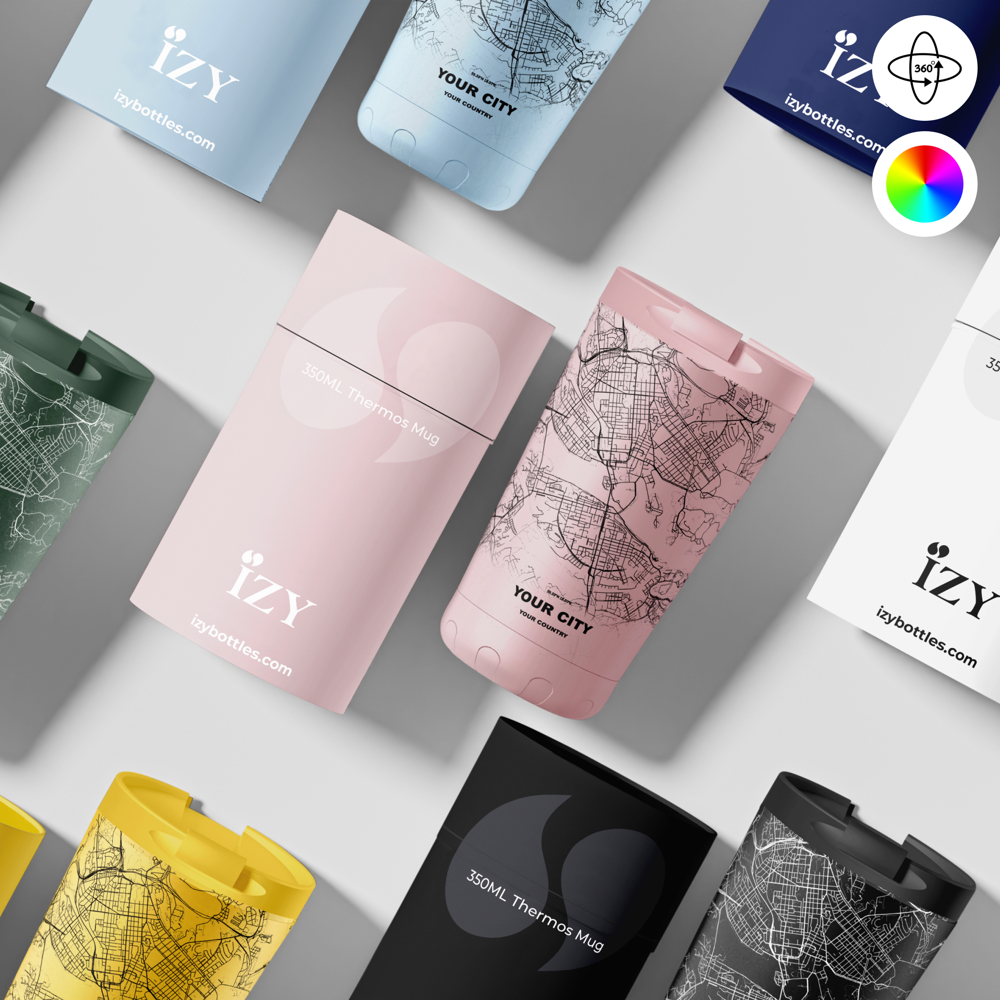 Thermosbeker / Koffiebeker x Jouw Stad -  Roze - 350 ml