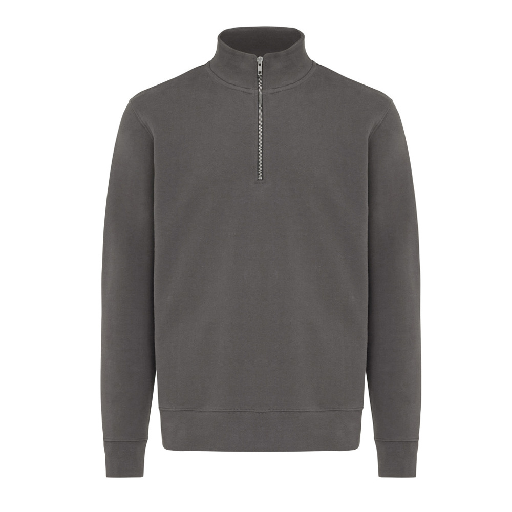 IQONIQ Elgon gerecycled katoen sweater met kwartritssluiting - antraciet (± PMS 19-3900 TCX)