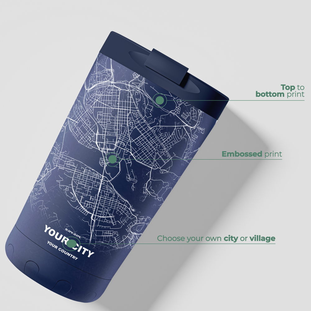 Thermosbeker / Koffiebeker x Jouw Stad -  Blauw - 350 ml