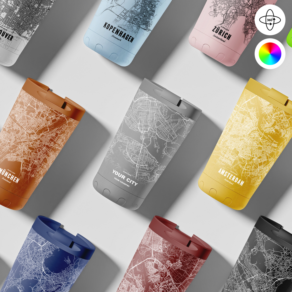 Thermosbeker / Koffiebeker x Jouw Stad -  350 ml - Grijs