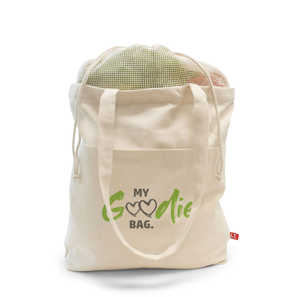 BRISBANE – Canvas tas met netinzet, trekkoordsluiting en lange hengsels