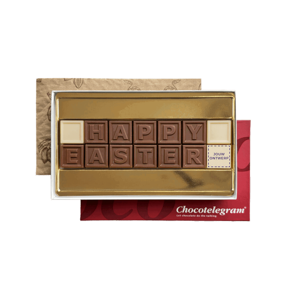 ChocoTelegram 14 | happy easter | melk/wit | eigen logo | 133g