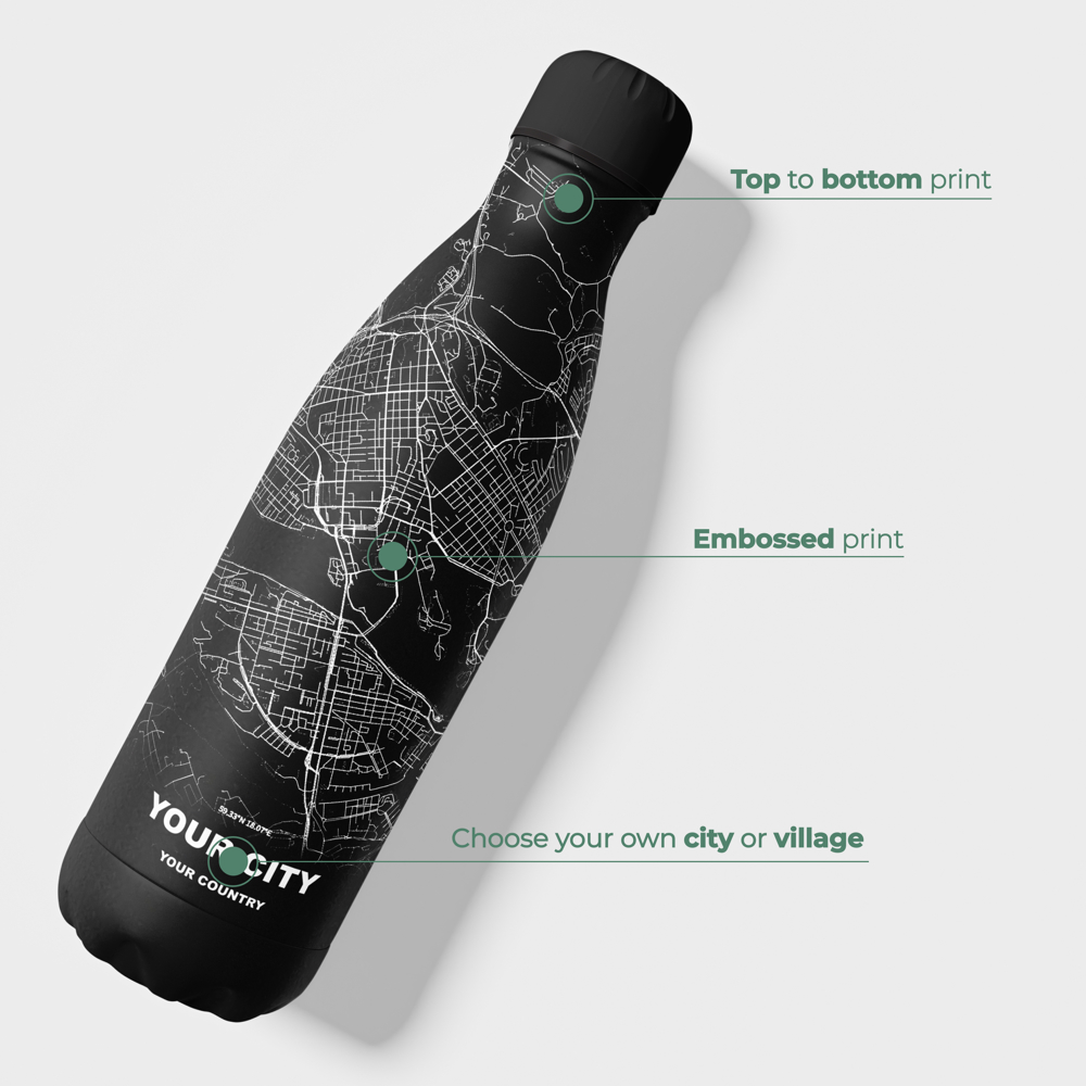 Thermosfles / Drinkfles x Jouw Stad - Zwart - 500 ml
