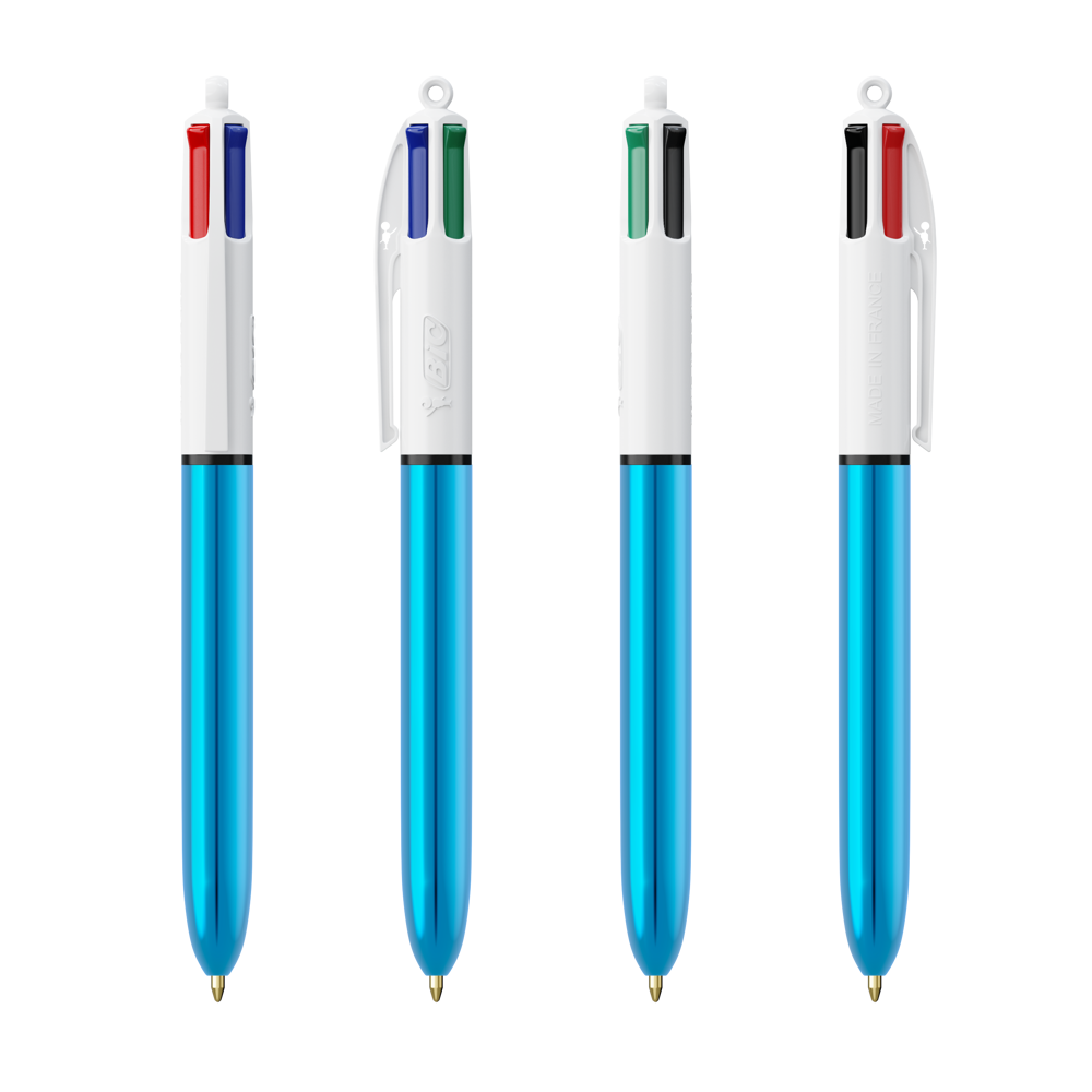 BIC® 4 Colours Shine balpen + Lanyard - Wit/Metallic Blauw