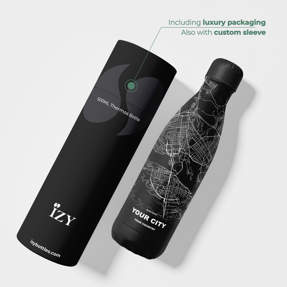 Thermosfles / Drinkfles x Jouw Stad - Zwart - 500 ml