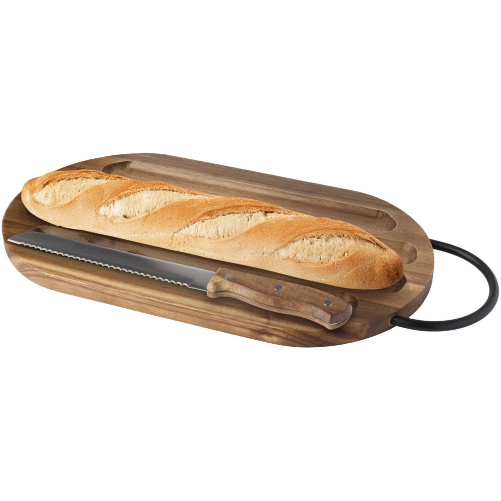 Prestige snijplank van acaciahout met broodmes