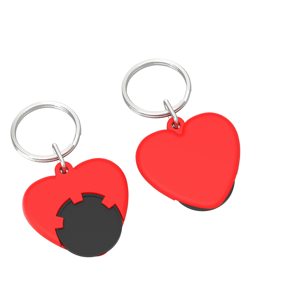Chiphouder met winkelwagenmuntje 1€ "hart" - Zwart/Rood