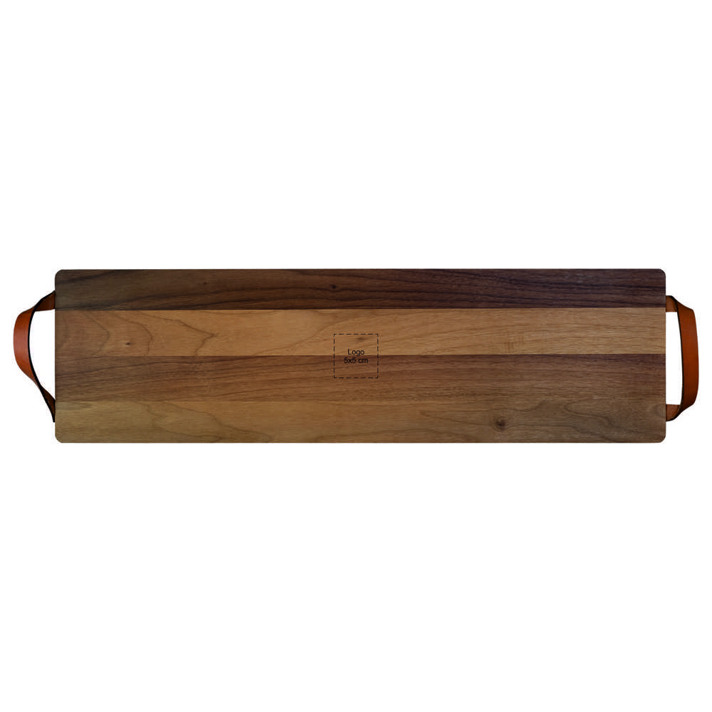 Plank met leren handvaten walnoot 69x19 cm