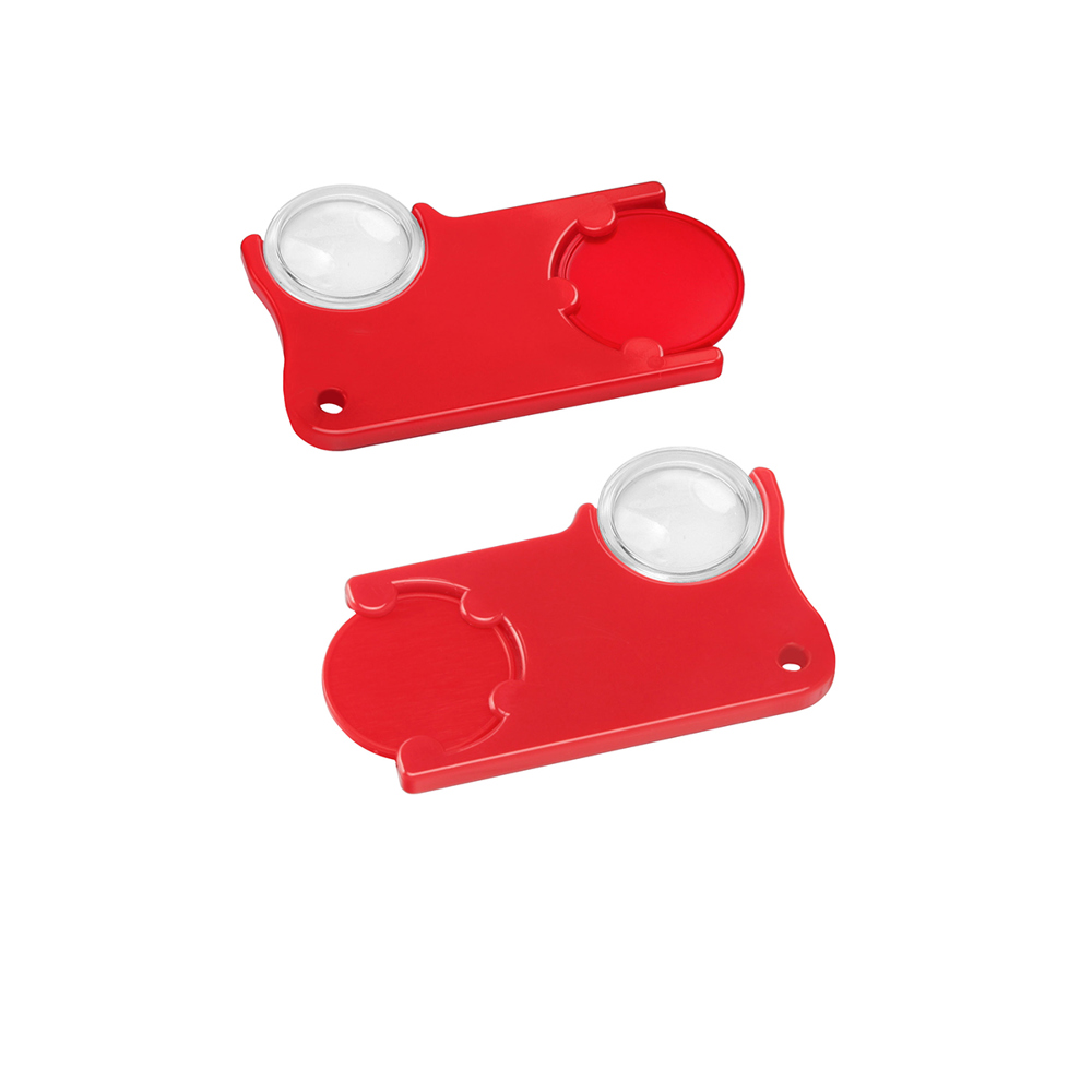 Chiphouder met winkelwagenmuntje 1€ en loep - rood/rood