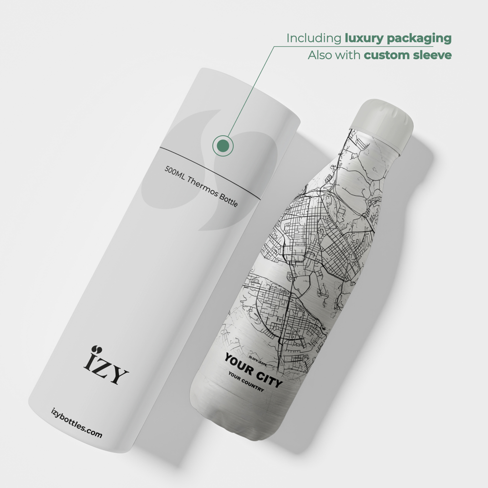 Thermosfles / Drinkfles x Jouw Stad - Zilver  - 500 ml