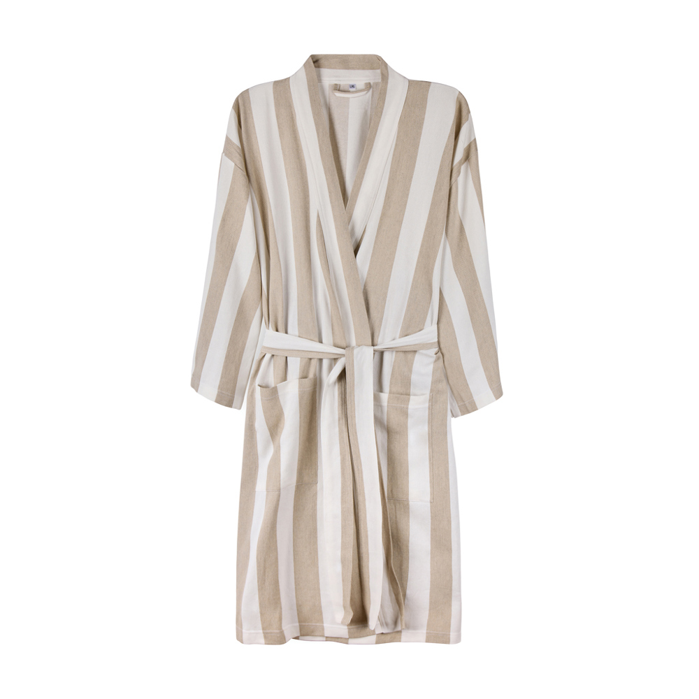 VINGA Ornos GRS katoenen hamam badjas L/XL - beige, wit (± PMS 13-0401 TPG/ ± PMS White)