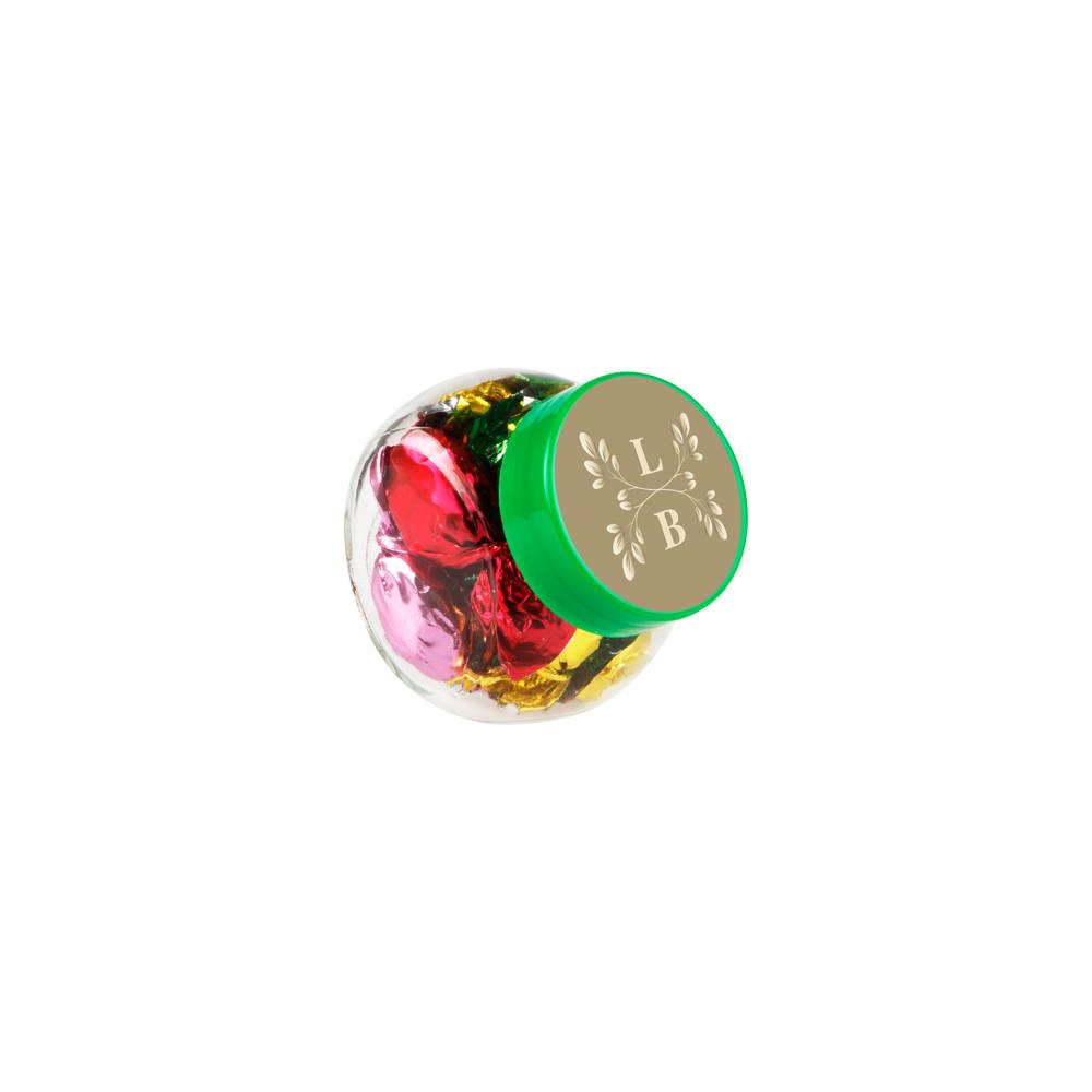 Micro glazen potje 50 ml, gevuld met snoep
