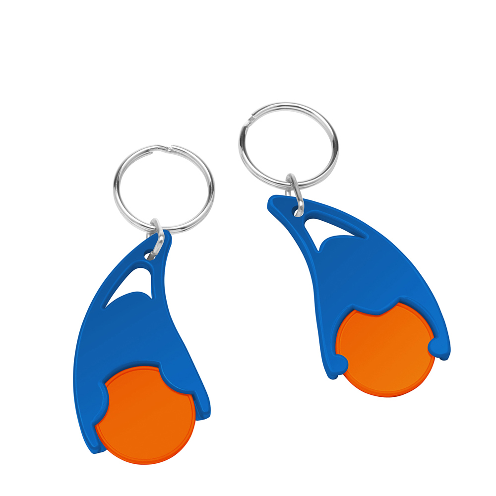 Chiphouder met winkelwagenmuntje 1€ "Epsilon" - oranje/blauw