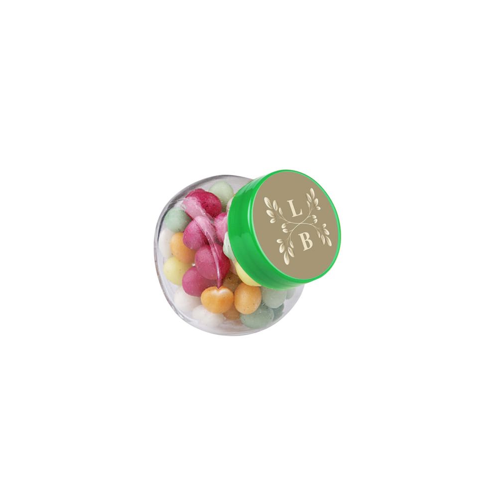 Micro glazen potje 50 ml, gevuld met snoep - Transparant/Groen