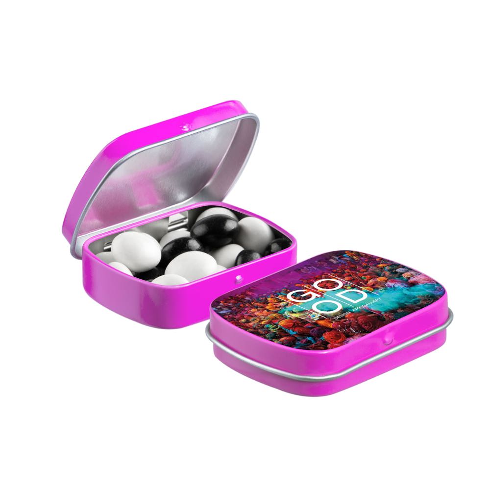 Mini scharnierblikje met snoep - Fuchsia