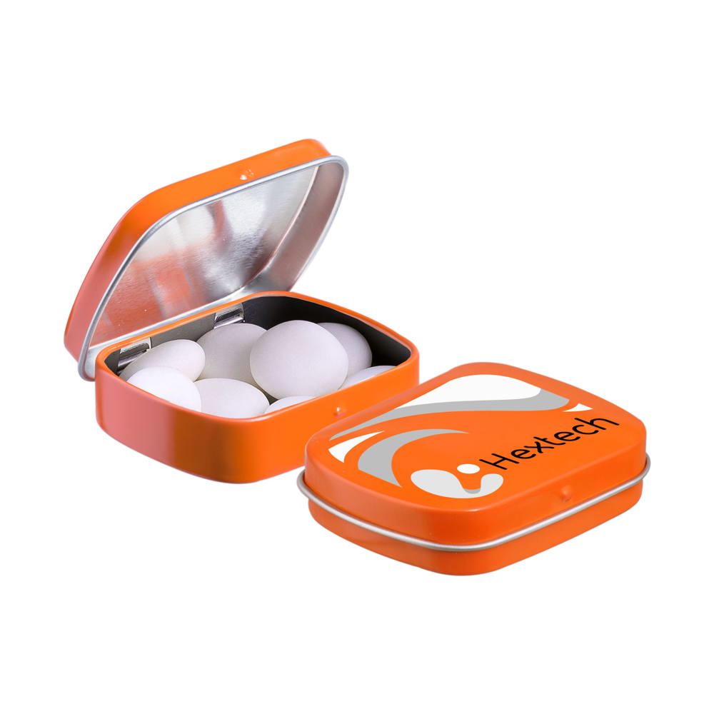 Mini scharnierblikje met Mentos mints - Oranje