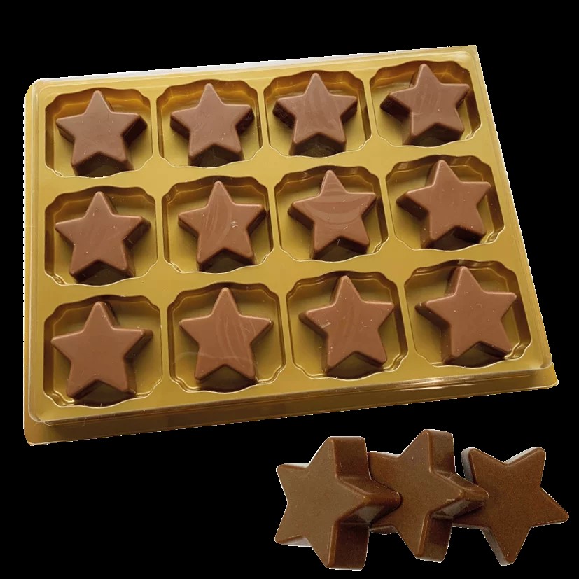 Doosje met 12 chocolade sterretjes