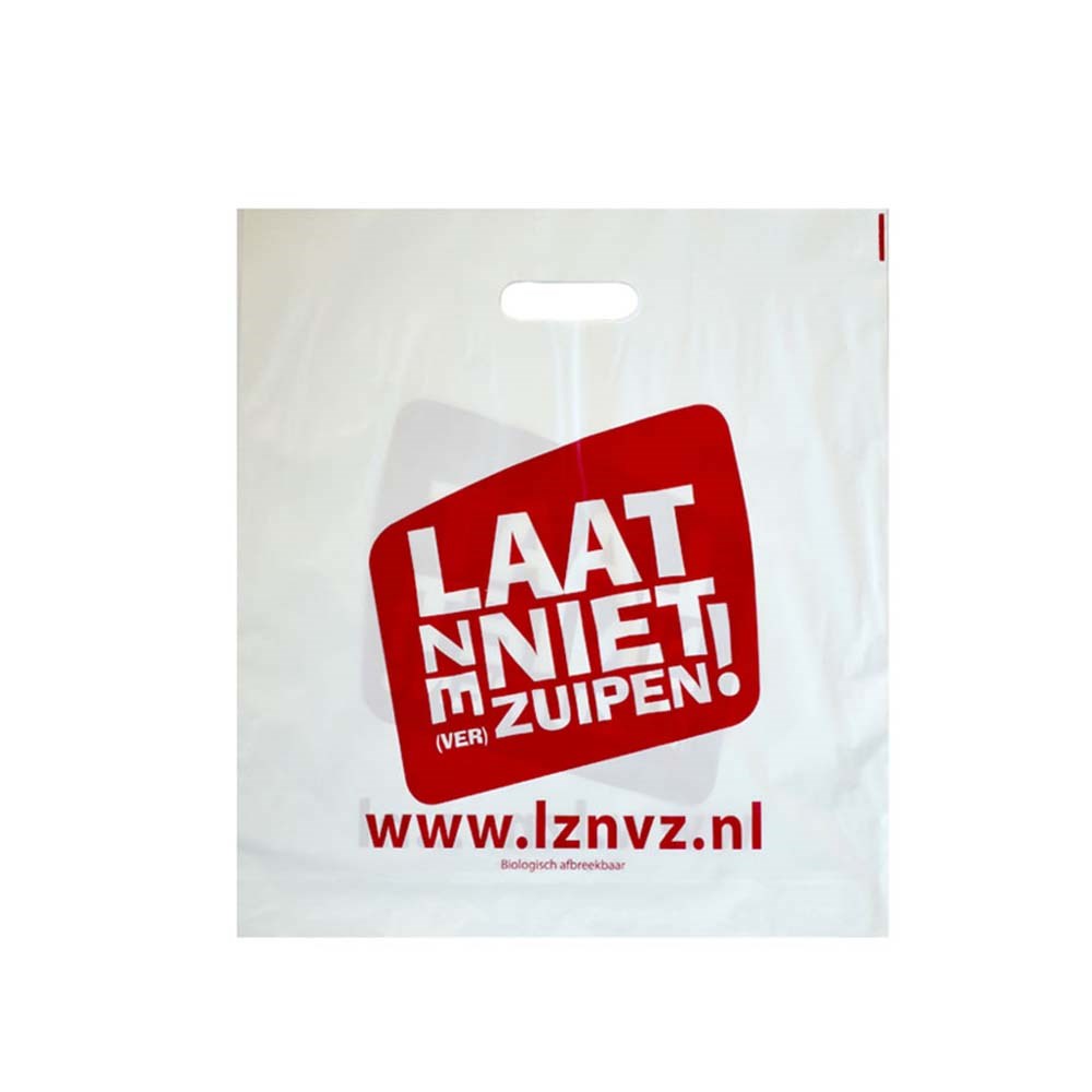 Plastic tas 45 x 45 x 7,5 cm, 48 micron, biologisch afbreekbaar, stanshandvat, 2 zijden
