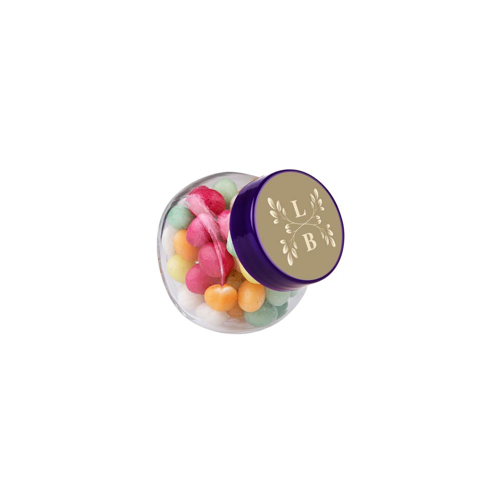 Micro glazen potje 50 ml, gevuld met snoep - Transparant/Paars