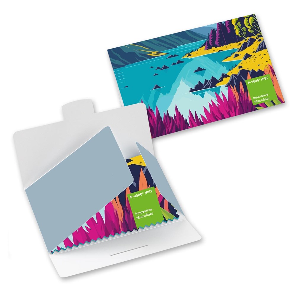 POLYCLEAN rPET brillendoekje 18x18 cm in papieren etui, all-inclusive-pakket