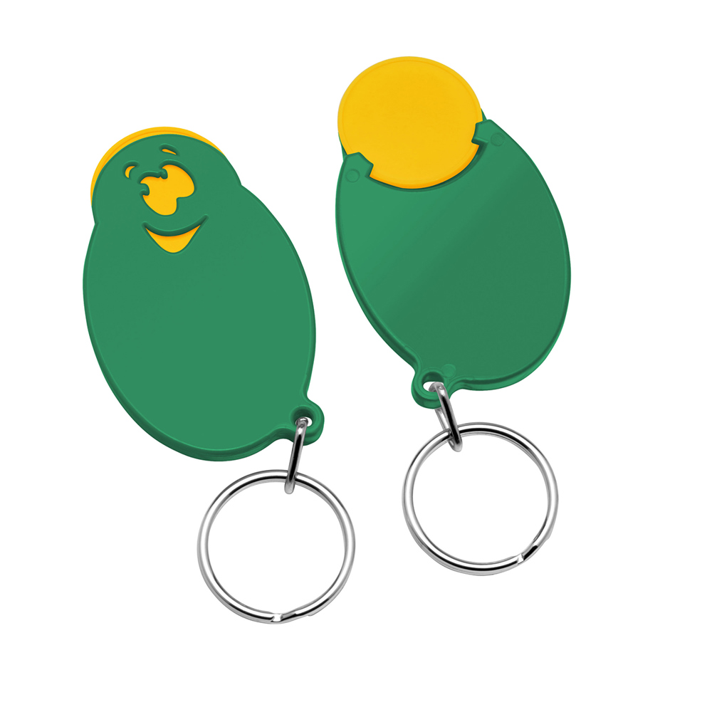 Chiphouder met winkelwagenmuntje 1€ "gezicht" - geel/groen