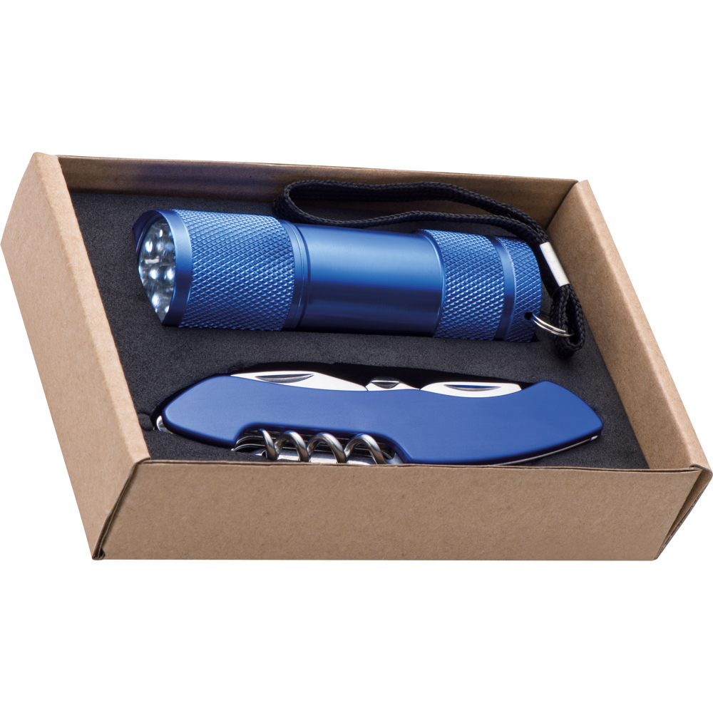 Zaklamp en zakmes-set "Dover" - Blauw