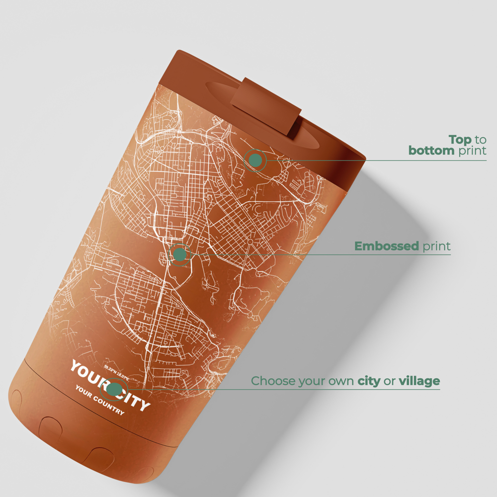 Thermosbeker / Koffiebeker x Jouw Stad -  Oranje - 350 ml