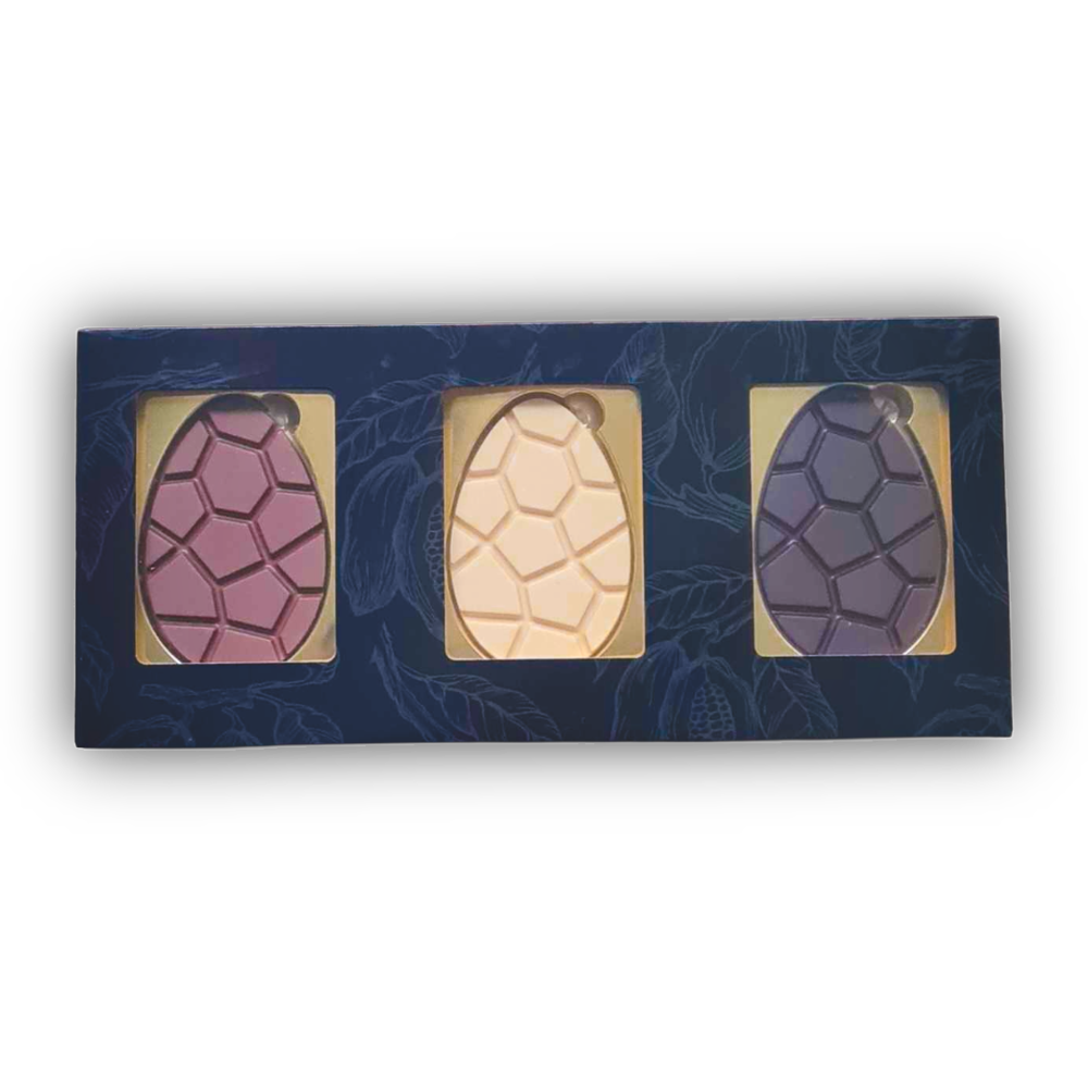 Wikkel met trio chocolade paaseieren melk/wit/puur | 285g