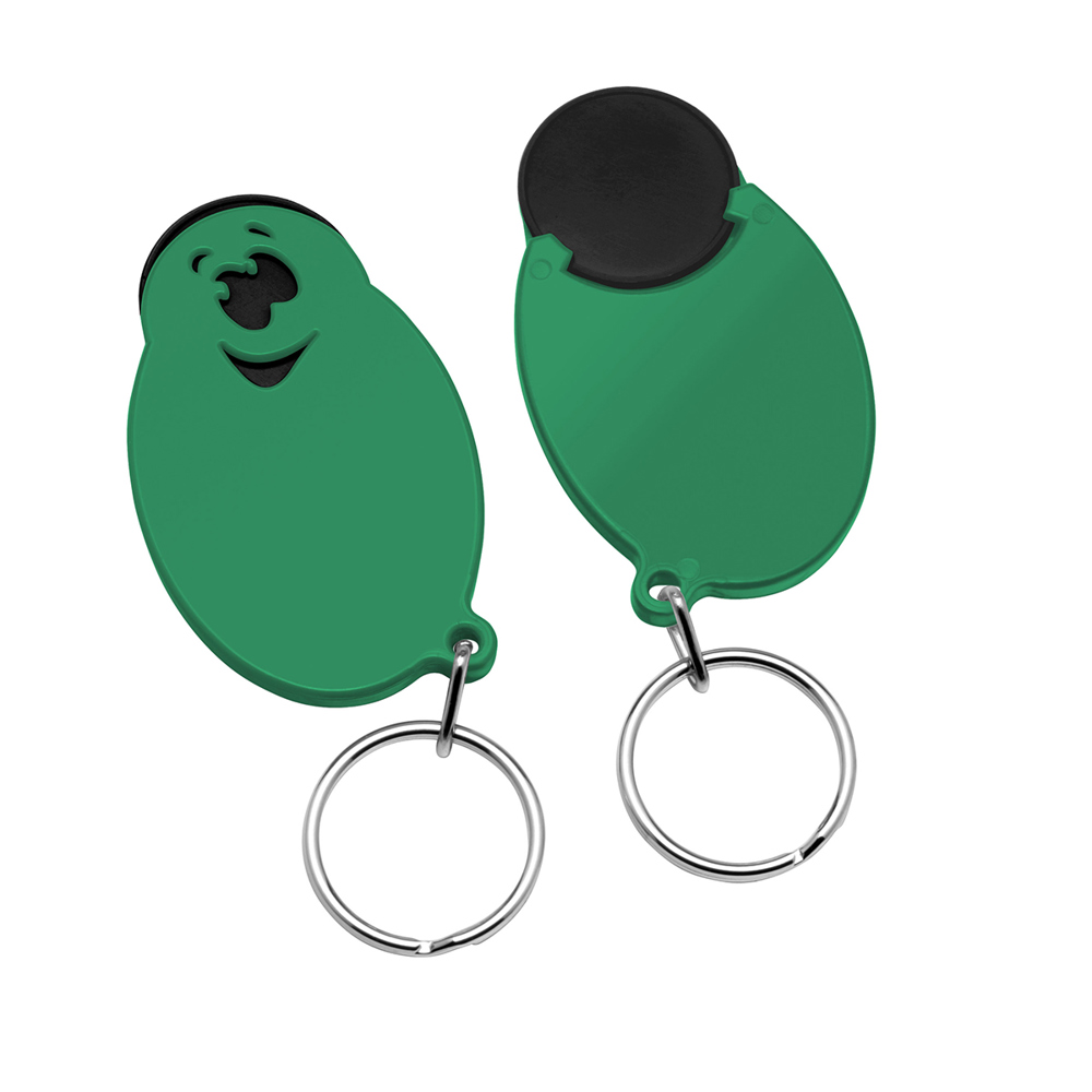 Chiphouder met winkelwagenmuntje 1€ "gezicht" - zwart/groen