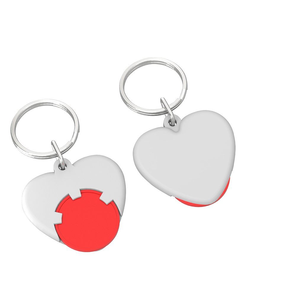 Chiphouder met winkelwagenmuntje 1€ "hart" - Rood/Wit