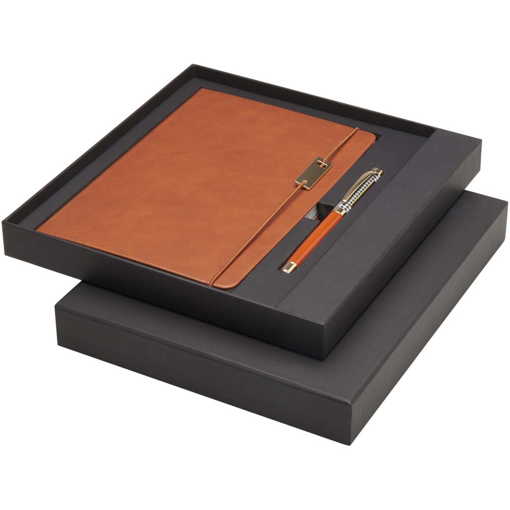 Legato set met A5 notitieboek en rollerbalpen (blauwe inkt) - Bruin