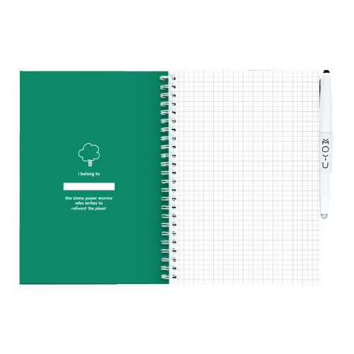 MOYU Uitwisbaar Steenpapier Notitieboek A5 Hardcover – 20 Pagina’s, Forest Green, Ruitjes