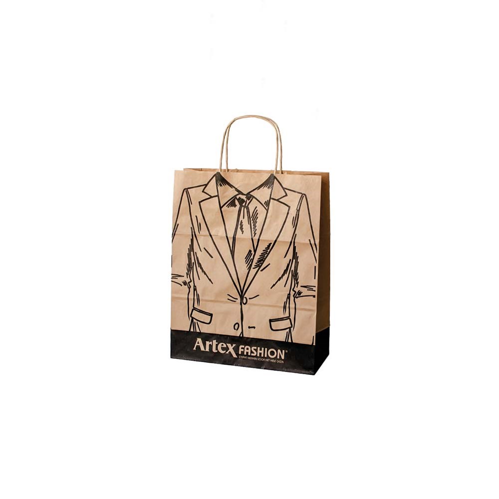 Papieren tas, kraft bruin, 32 x 12 x 41 cm, 100 grams, gerolde handle